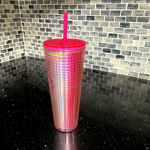 Starbucks, Summer 2023 Pink/Silver Bubble Gum Grid Venti Cold Cup Brand New - Picture 3 of 5